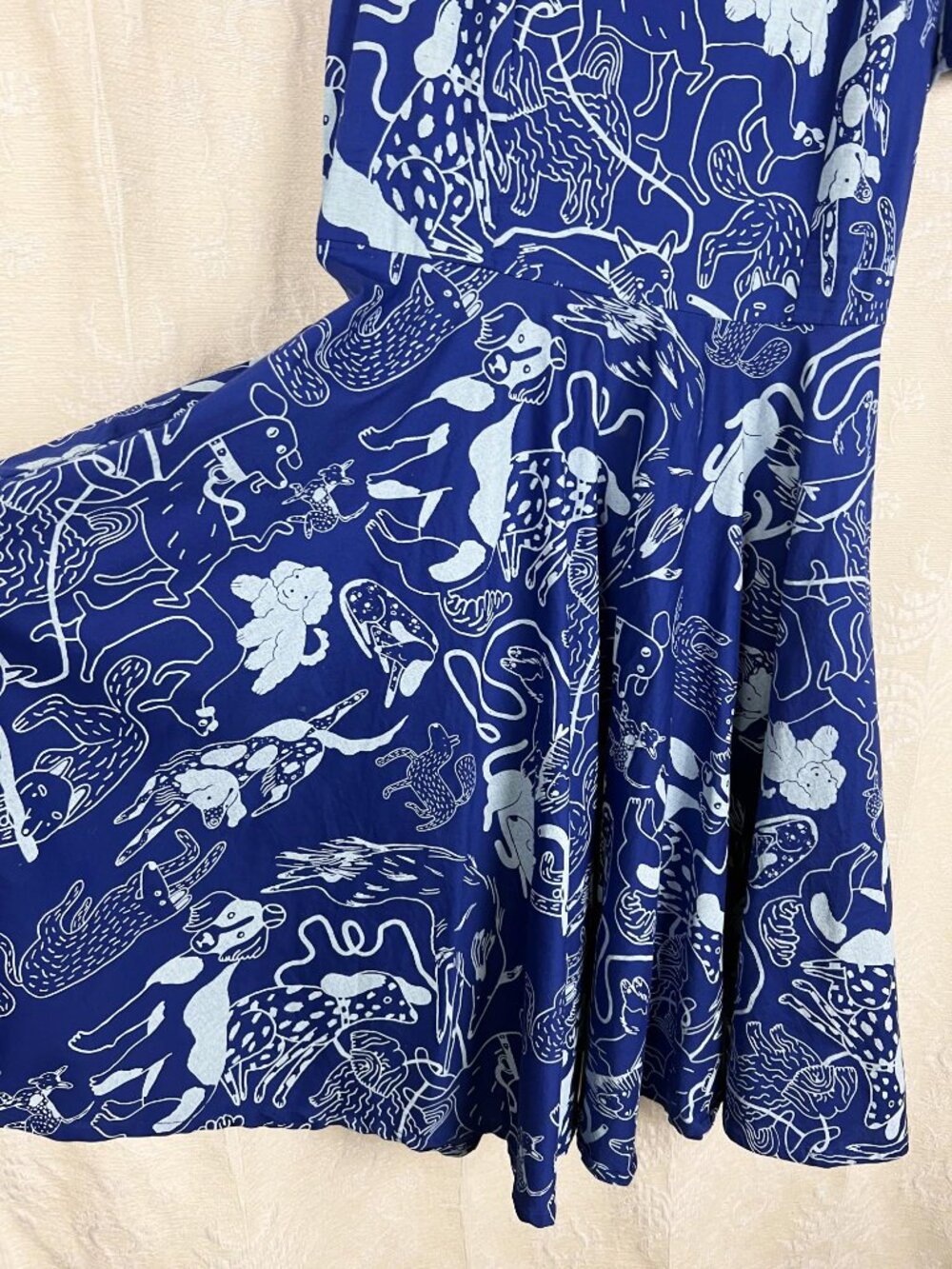 Nooworks Loretta Dress in Blue Dog Print fit & flare stretch cotton whimsy Large - Picture 5 of 11